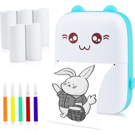 Mini imprimante thermique, étiqueteuse Bluetooth, imprimante d'étiquettes portable compatible avec Android et iOS (bleue) (1/5)