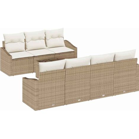 Ensemble de Canapés avec coussin 8 pcs Divan de jardin Beige et crème polyrotin (1/5)