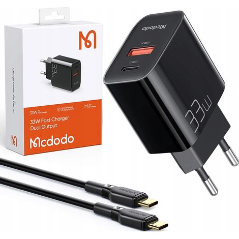 Cargador de pared rápido Mcdodo tipo cubo para 2 puertos USB, cargador USB-C PD de 33 W. (1/5)