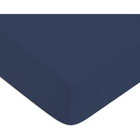 Drap housse en coton 57 fils uni bonnet 25cm bleu 140x200cm