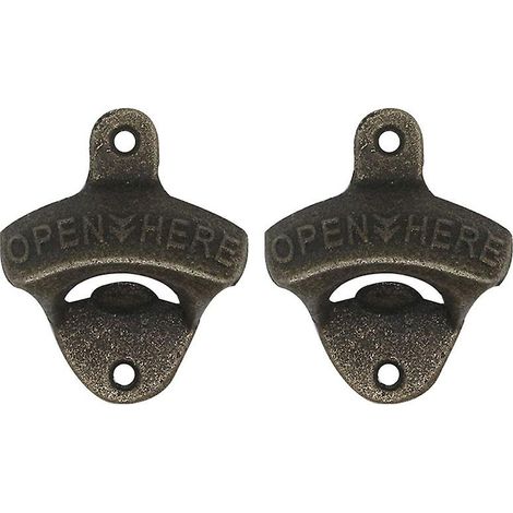 Ensemble de 2 ouvre-bouteilles muraux en fonte de style vintage avec finition bronze (1/5)