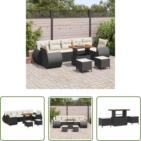 Canapé terrasse - Ensemble de canapé de jardin avec coussin 10 pcs Noir et crème (1/5)