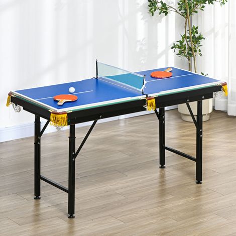 Table de billard 2-en-1 table de ping-pong bleu avec des accessoires vert 140x63x80cm aménagement intérieur (1/4)