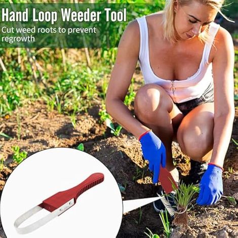Désherbeur manuel, outil de jardinage, couteau désherbeur en acier inoxydable, désherbeur manuel avec manche en plastique pour désherber et ameublir la terre, rouge (1/3)