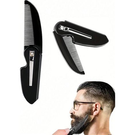 1 Brosse à barbe pliable professionnelle portable, petit peigne à moustache de poche pour hommes, accessoire de soin quotidien et de coiffure pour hommes (1/5)
