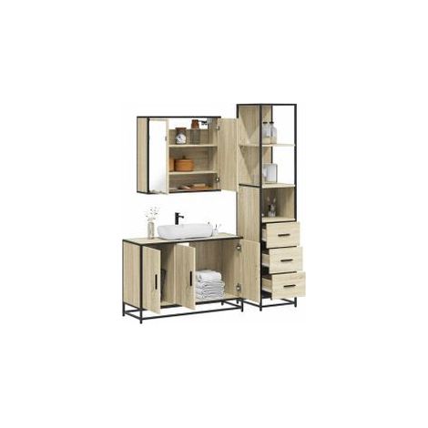 Ensemble de meubles de salle de bain 3 pcs chêne sonoma (1/5)