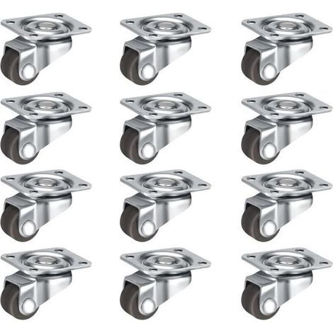 Lot de 12 roulettes pivotantes à 360° pour petits meubles (12 mm), silencieuses, avec vis, pour petits meubles, tables, armoires, chariots, marron