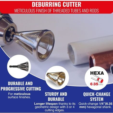 à Ébavurer - Pour Tiges Filetées et Tubes Métal ou Plastique Ø 7-22 mm - Queue Hexagonale 6,35 mm - Système Quick Change (1/3)