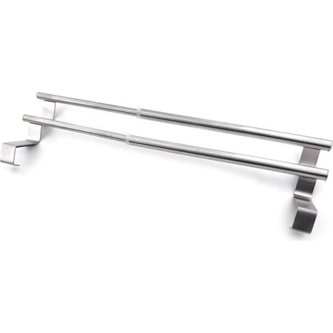 Double porte-serviettes extensible sur les portes d'armoire, barre de bain en acier inoxydable, support à vêtements pour salle de bain, étagère de rangement de cuisine (1/5)