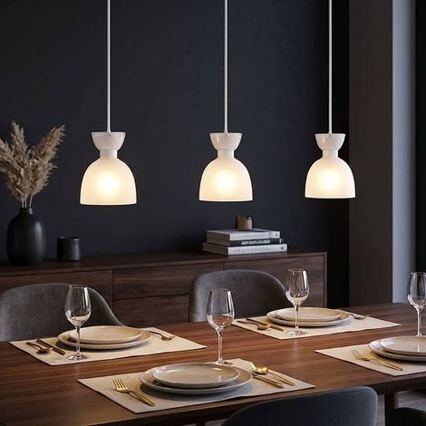 Suspension LED, lampe de salle à manger à 3 ampoules, blanche, verre opale, H 120 cm (1/5)