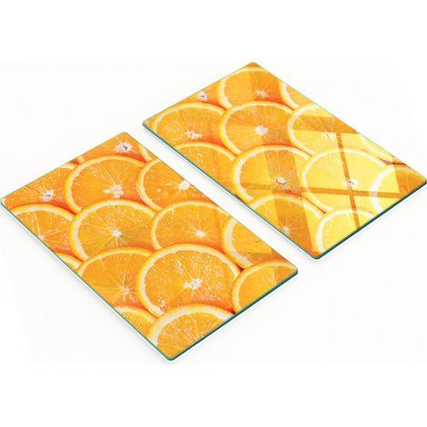 Tableros de vidrio duraderos y elegantes con estampado de rodajas de naranja, 2x30x52 cm.