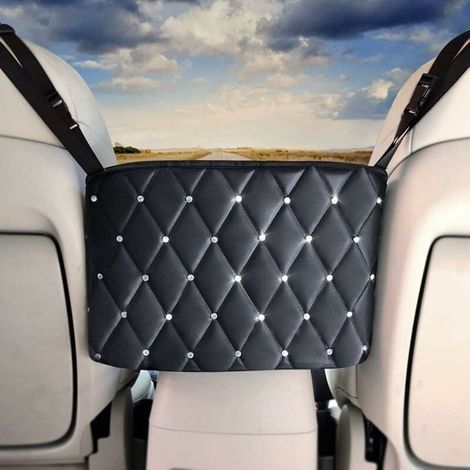 HONORNIC - Sacs à main de poche en filet de voiture, sac de rangement Bling entre les sièges de voiture support de sac à main de poche en