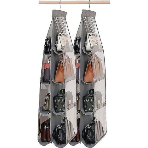 Verbesserter Handtaschenorganizer mit 8 großen grauen Taschen und einem transparenten Fach (1/5)