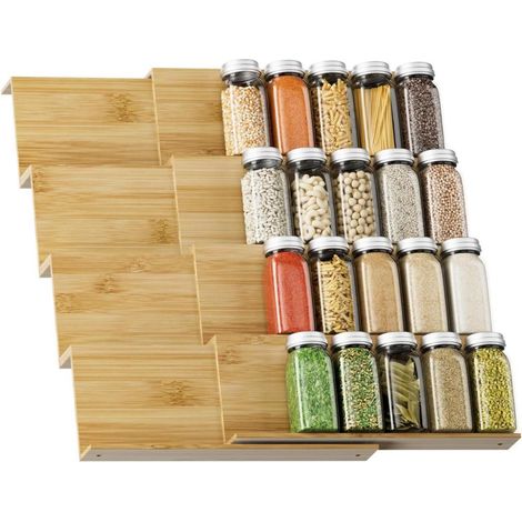 Exabang 8er-Set Gewürzregal Schublade Ausziehbar 30-60cm Natur (1/5)