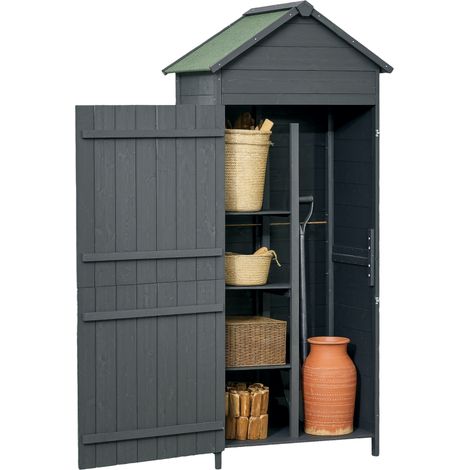 4-Tier Wooden Garden Shed with Lockable Doors and 3 Shelves - Grey Outdoor Storage Solution for Garden Tools and Supplies