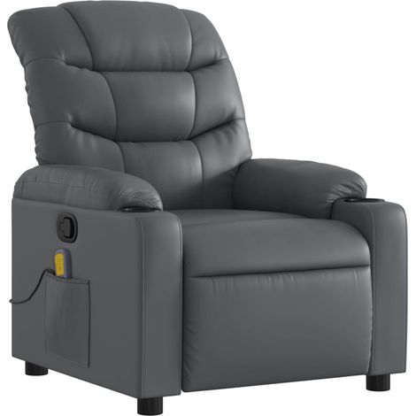 Poltrona relax TV funzione massaggio reclinabile 6 punti massaggio in PVC grigio DEC026979