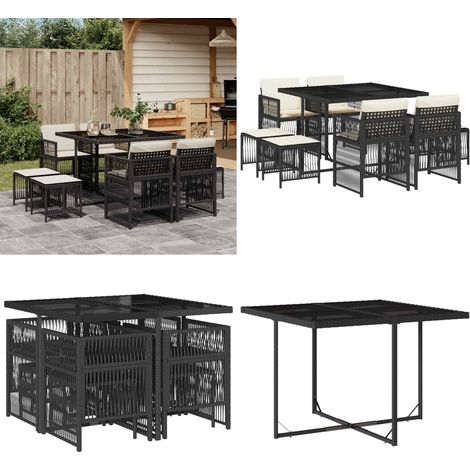 vidaXL Ensemble à manger de jardin 9pcs coussins noir résine tressée (1/5)