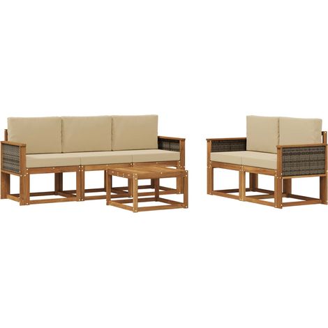 Conjunto de sofás de exterior con cojín 6 pcs Natural vidaXL