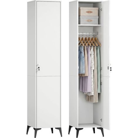 Armoire chambre étroite penderie avec porte, tringle et étagères de rangement, 36 x 40 x 180 cm, blanc
