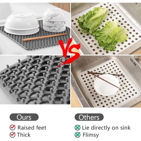 Tapis d'évier en silicone Grille de cuisine pour éviers de ferme en acier inoxydable ou en porcelaine 34 cm x 34 cm MNS (1/4)