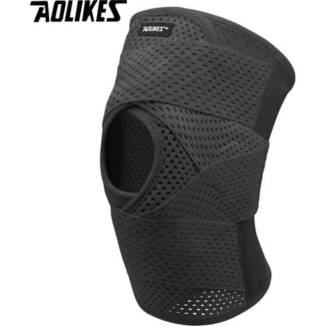 (Noir, XXL) Genouillère pour soulager les douleurs au genou, soutien par compression, tissu en maille respirante, stabilisateur latéral. (1/5)