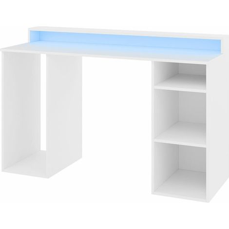Escritorio gaming Lila, Blanco, Número de puertas: 0, Número de cajones: 0, 78x138x48cm, LED