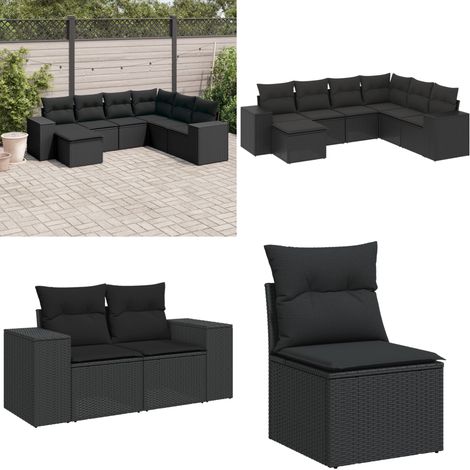 7-tlg. Garten-Sofagarnitur mit Kissen Schwarz Poly Rattan - Gartengestelle - Gartenmöbelset - Outdoor Möbel - Lounge Set - Rattan Gartenmöbel - Home & Living (1/5)