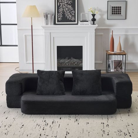 Verwandelbares Sofa in modernem Design, doppelt verwendbar, kein Zusammenbau erforderlich, leicht zu transportieren, geeignet für Wohnzimmer, Gästezimmer, Schlafzimmer und andere Räume, schwarz
WL