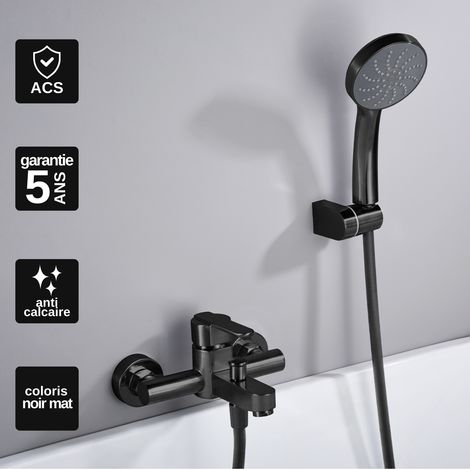 Mitigeur Bain/Douche noir mat Pommeau Anti-Calcaire - Design Moderne et Économie d'eau - Kit Complet ROMA IMEX (1/4)