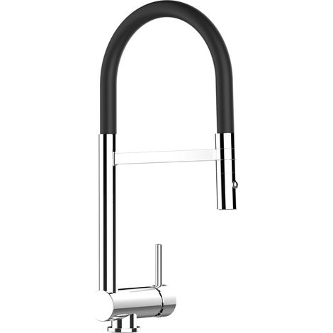 Rubinetto abbattibile miscelatore lavello fontana cucina VIZIO canna abbattibile 6 cm per sottofinestra - canna nera movibile e doccia due getti staccabile (1/5)