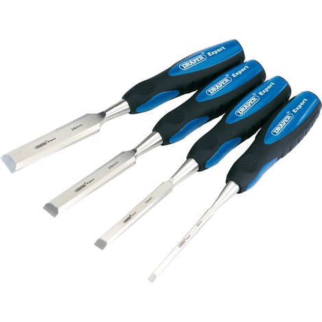 Draper Tools 4-Piece Blue Wood Chisel Set - High-Quality Hand Tools for Carpentry and Woodworking (1/5)