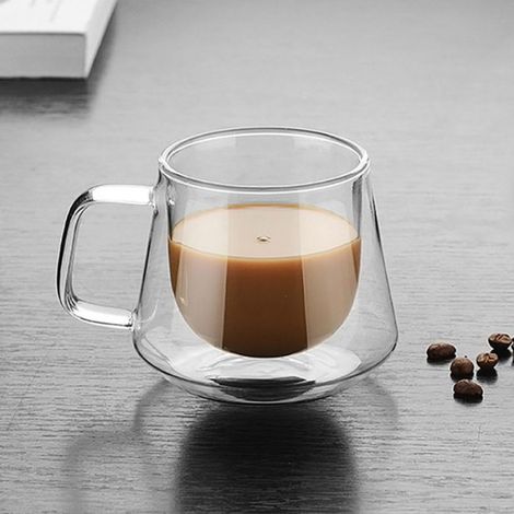 Tasse à café en verre à double paroi - - Isolation thermique - Pour boisson froide et chaude - Moderne - Élégante (1/4)