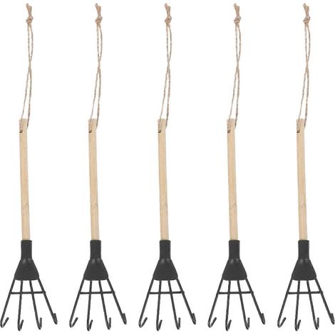 Petit ensemble de râteaux à main pour l'aération du sol, 15 pièces, outils durables en fer et en bois (1/5)