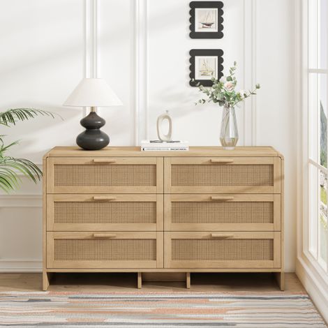 Meuble d'angle en rotin en forme d'arc, meuble de rangement à 6 tiroirs en rotin — Idéal pour le salon, la chambre et la cuisine