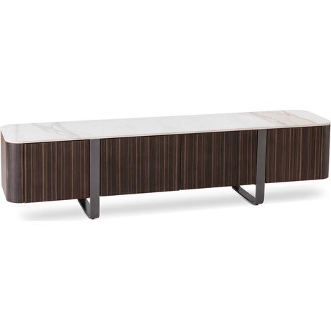 Mobile Porta TV Andromeda Neoclassico 180cm in MDF Finitura Ebano e Top in Ceramica Marmo Calacatta Oro - Complemento d'Arredo Design (1/5)