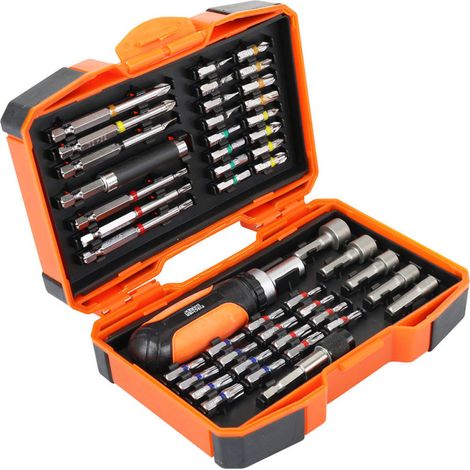 Fischer Darex – Coffret tournevis porte-embouts à cliquet réversible 46 pièces – Chrome vanadium – Pour vissage rapide en série – Poignée ergonomique (1/4)