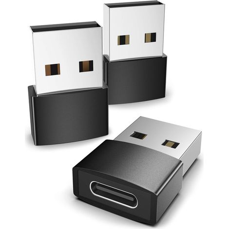 Juego de 3 adaptadores USB-C a USB negros, compatibles con iPhone 13/12 Pro Max, iPad Air 6, Apple Watch Series 7, AirPods 3 y dispositivos Samsung Galaxy.