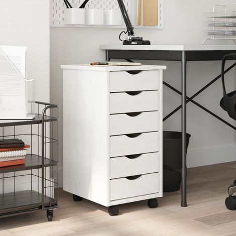 Armoire de rangement,Armoire roulante avec tiroirs MOSS blanc bois de pin solide CFW67926 (1/5)