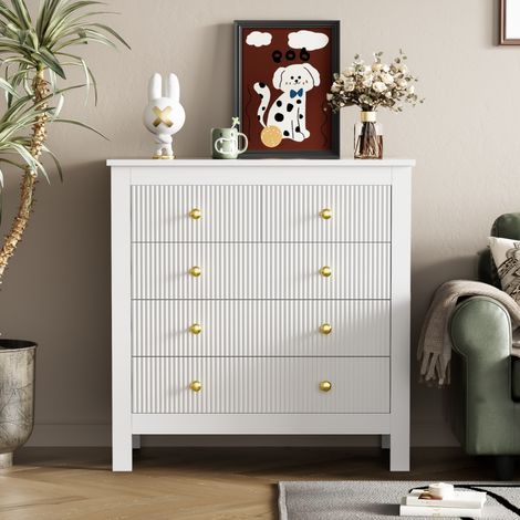 Buffet commode avec portes spéciales et poignées dorées - Meuble polyvalent buffet/chaussures/coiffeuse 3 en 1 79x39,5x80,5cm - Blanc (1/5)