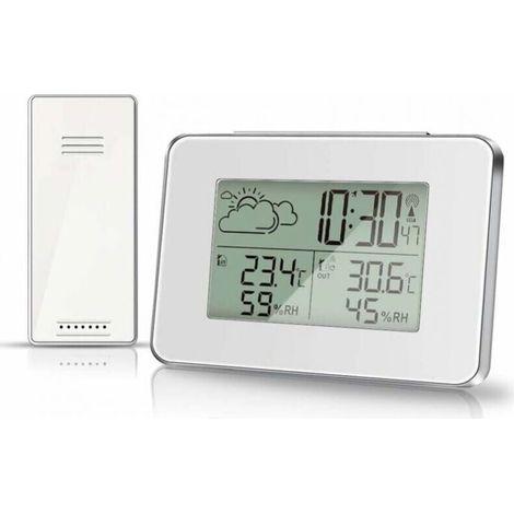 White Wireless Weather Station Thermometer Hygrometer for Indoor and Outdoor with External Sensor, LCD Display, Digital Temperature and Humidity Monitor with Backlight, (1/4)