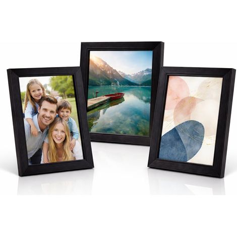 Lot de 3 cadres photo 10,2 x 15,2 cm en verre transparent nervuré noir avec support mural, idéal pour les certificats, les photos et les photographies (1/5)