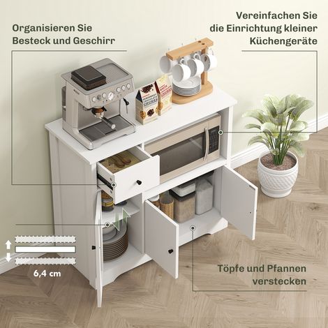 Meuble de cuisine blanc avec passe-câbles, commode 2 tiroirs + compartiment ouvert, 80x35x72,2 cm, panneaux de particules (1/4)