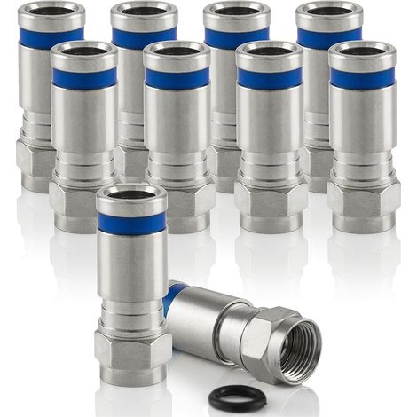 10 conectores de compresión para satélite tipo F, para cable coaxial de antena de TV (RG58, RG59, 5-7,5 mm), resistentes al agua, con puntas plateadas (1/5)