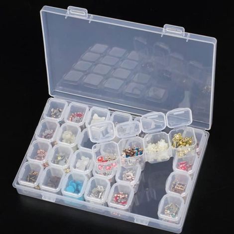 Boîte De Rangement À Fentes - 28 Compartiments En Plastique PP - 17 X 11 Cm - Pour Accessoires Nail Art Bijoux Diamond Painting (1/4)