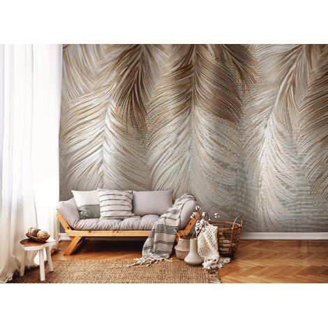 Fototapete Federn Beige Boho Braun, für Wohnzimmer und Schlafzimmer, 200 x 140 cm – Komplettset inkl. Kleister & Anleitung (1/5)