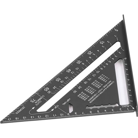 Équerre de charpente 7 pouces alliage d'aluminium double graduation 45 90 degrés règle triangulaire rapporteur outil de menuisier pour bois noir (1/5)