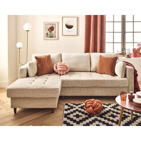 Lisa Design – Canapé d'angle gauche convertible 4 places avec coffre – Velours texturé – Dimensions 222x148cm – Élégance vintage et contemporaine