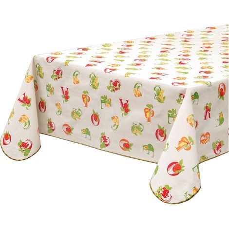Tovaglia Antimacchia Cotone Plastificato Cucina Bordata Copritavolo Lettere & Frutta - 120x160 Cm