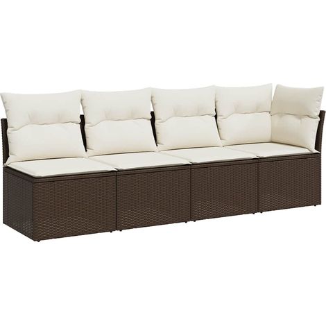 Maison Exclusive - Divano da Giardino a 4 Posti con Cuscini in Polyrattan Marrone