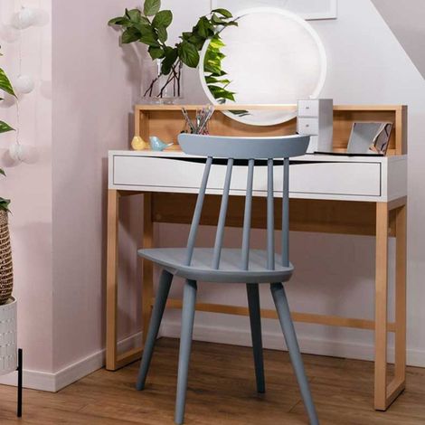 Coiffeuse Vayen 85cm 1 tiroir - chêne clair/blanc (1/5)